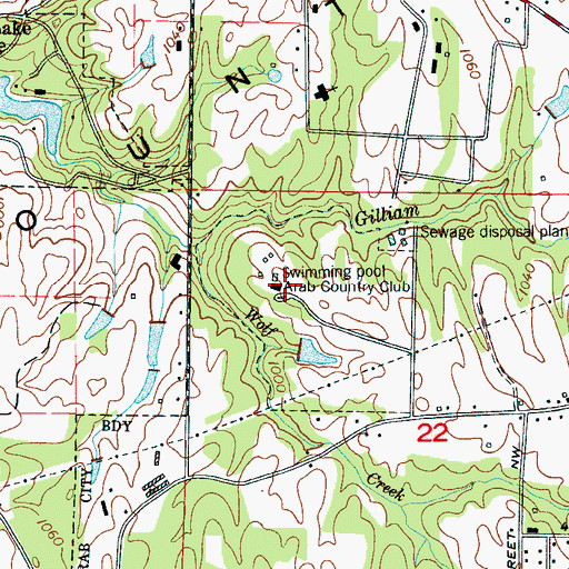 Topographic Map of Arab Country Club, AL