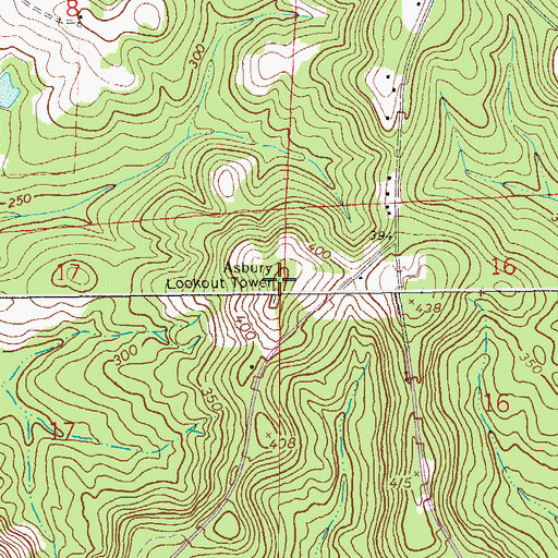 Topographic Map of Asbury Lookout Tower, AL