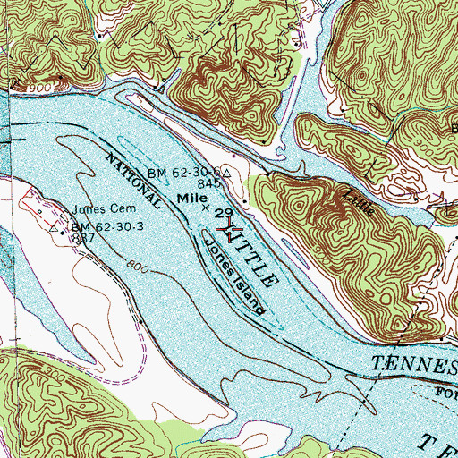 Topographic Map of Four Mile Creek Shoals, TN