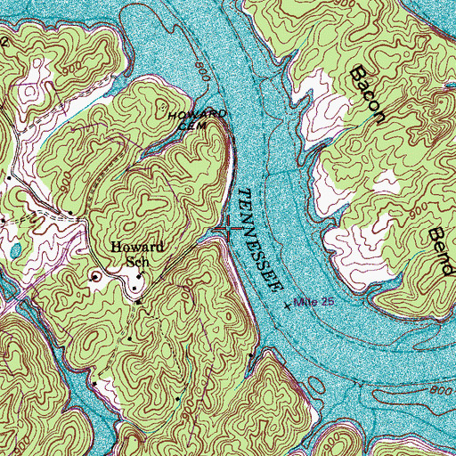Topographic Map of Howards Mill Dam (historical), TN