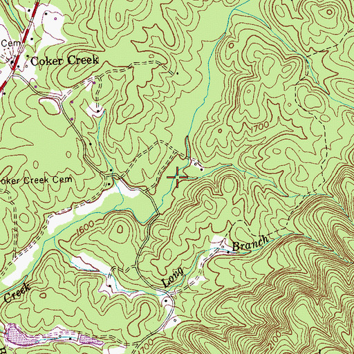 Topographic Map of McAllister Branch, TN