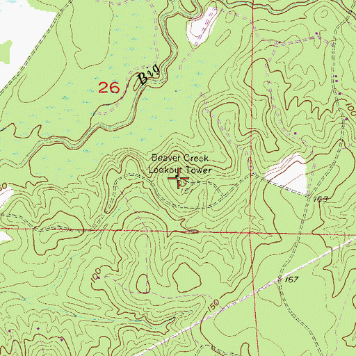 Topographic Map of Beaver Creek Lookout Tower, AL