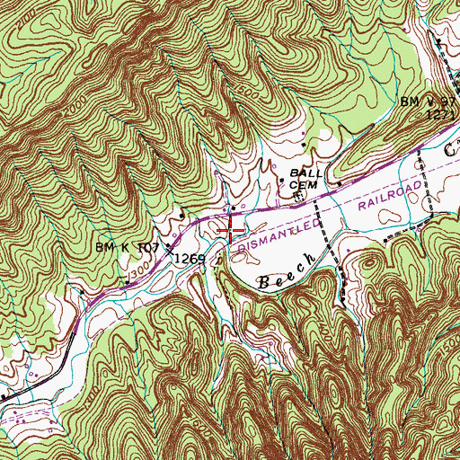 Topographic Map of Ball Spring, TN