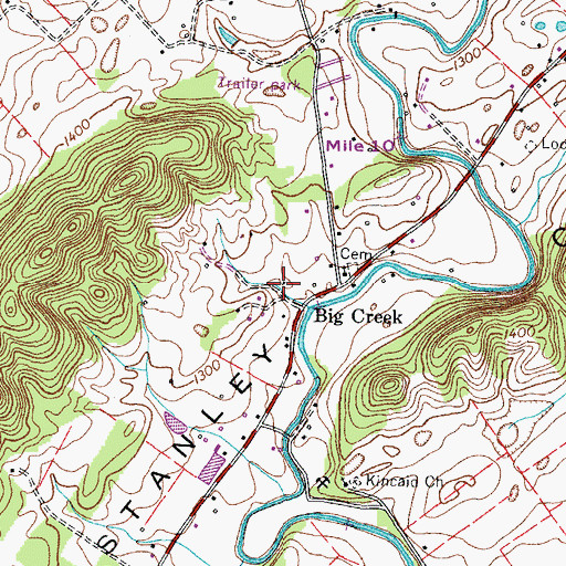 Topographic Map of Big Creek School (historical), TN