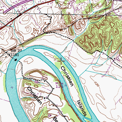 Topographic Map of Bradlys Island, TN