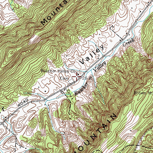 Topographic Map of Butchers Valley School (historical), TN