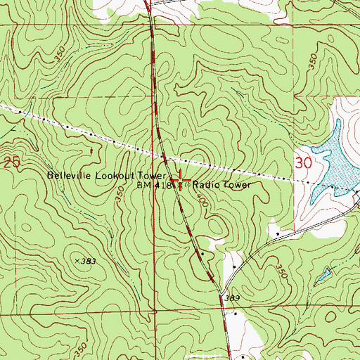 Topographic Map of Belleville Lookout Tower, AL