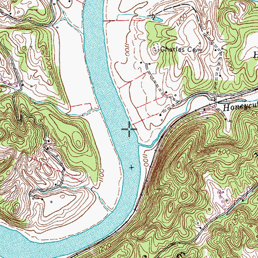 Topographic Map of Charles Shoals, TN
