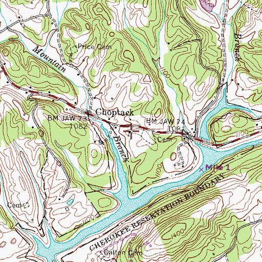 Topographic Map of Choptack Baptist Church, TN