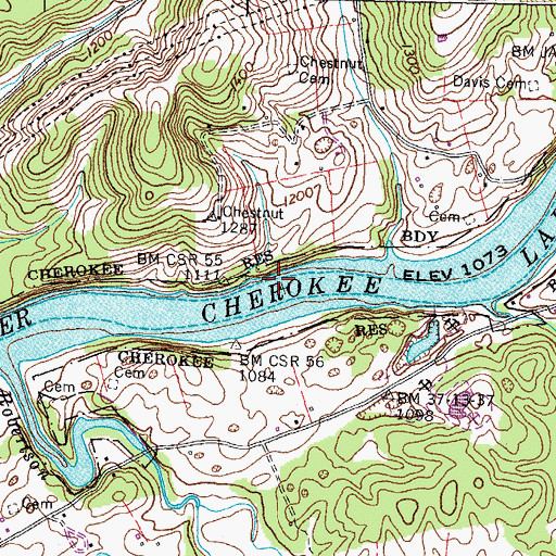 Topographic Map of Coxes Shoals, TN