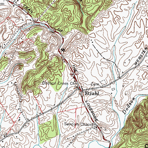 Topographic Map of Dawson Creek School (historical), TN