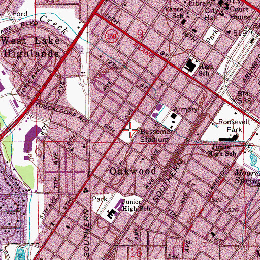 Topographic Map of Snitz Snider Memorial Stadium, AL