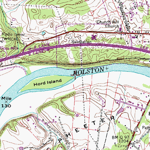 Topographic Map of Howards Shoals, TN
