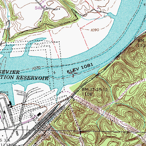 Topographic Map of Jacksons Shoals, TN