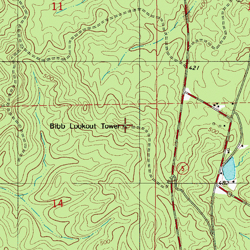 Topographic Map of Bibb Lookout Tower, AL