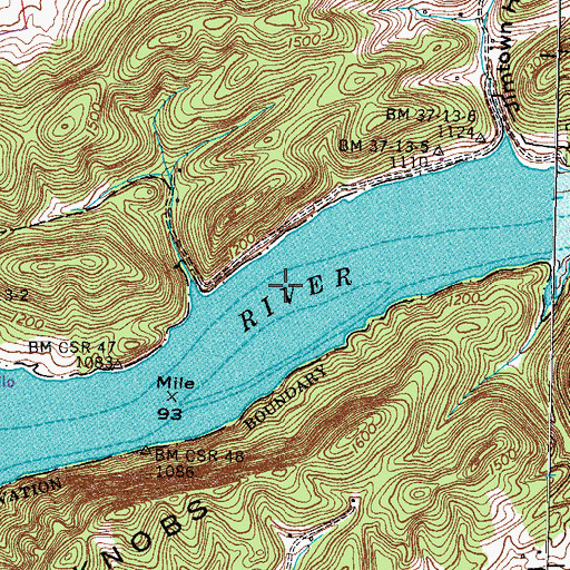 Topographic Map of Mooneys Shoals, TN