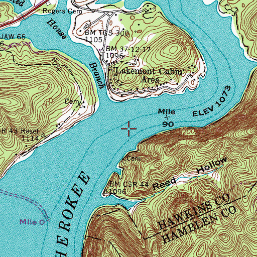 Topographic Map of Red Bridge Ferry (historical), TN