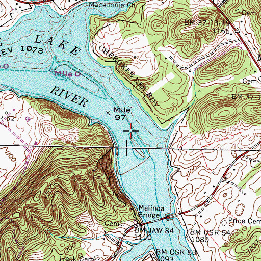 Topographic Map of Shanks Shoals, TN