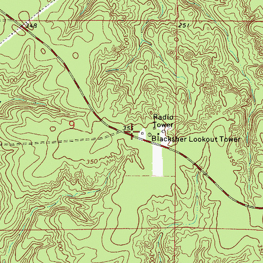 Topographic Map of Blacksher Lookout Tower, AL