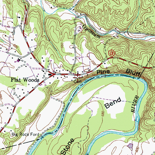 Topographic Map of Flatwoods Cemetery, TN