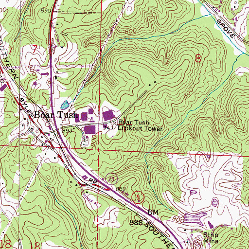 Topographic Map of Boar Tush Lookout Tower, AL