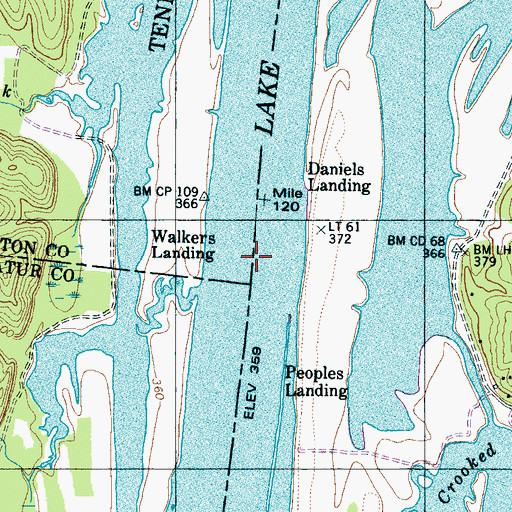 Topographic Map of Walkers Landing Ferry (historical), TN