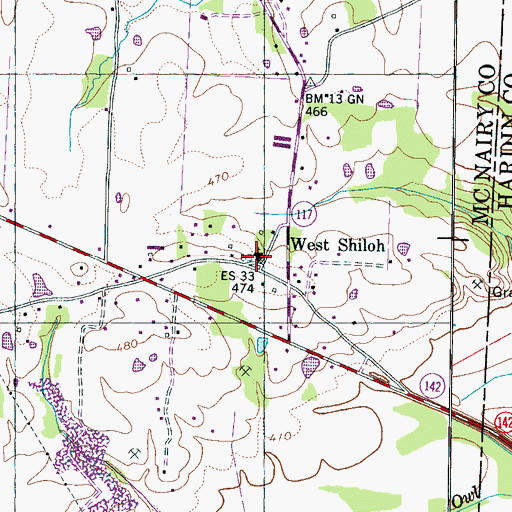 Topographic Map of West Shiloh Baptist Church, TN