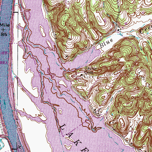 Topographic Map of Blue Creek Recreation Area, TN