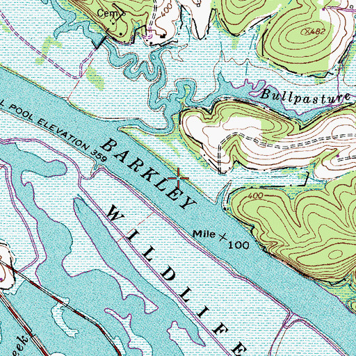 Topographic Map of Bullpasture Landing (historical), TN