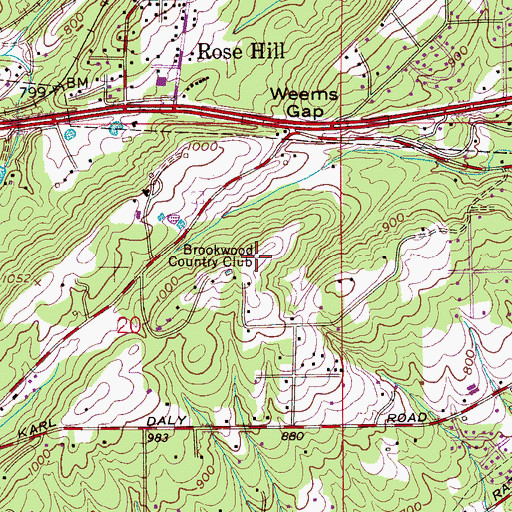 Topographic Map of Brookwood Country Club, AL