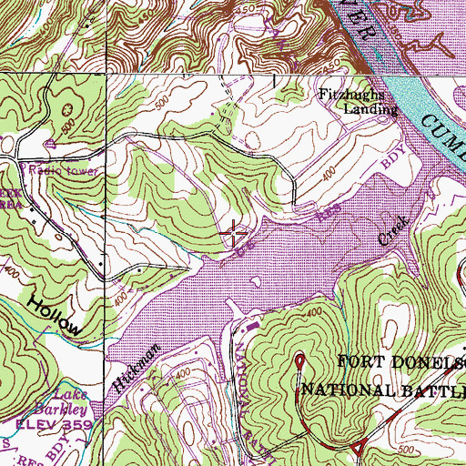 Topographic Map of Hickman Creek Recreation Area, TN