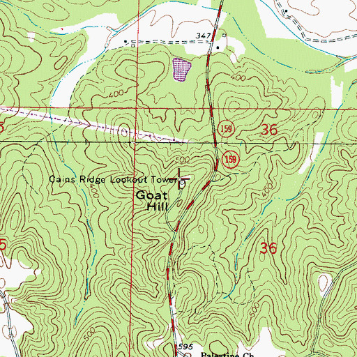 Topographic Map of Cains Ridge Lookout Tower, AL