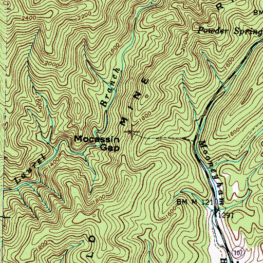 Topographic Map of Moccasin Gap Mine, TN
