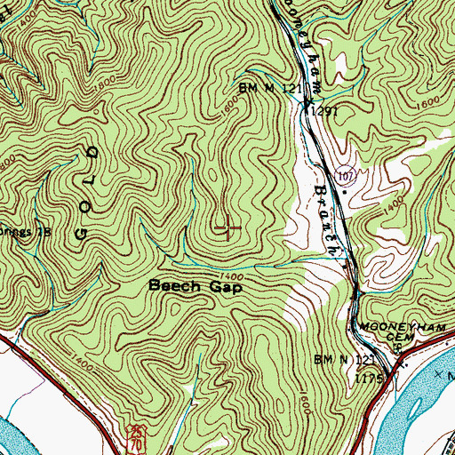 Topographic Map of Mooneyham Mine, TN