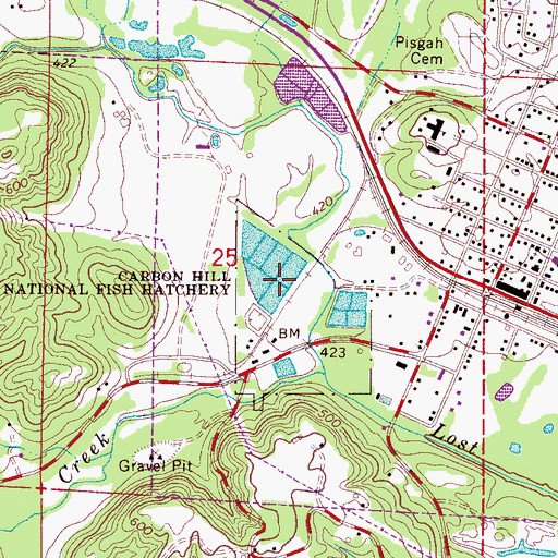 Topographic Map of Carbon Hill National Fish Hatchery, AL