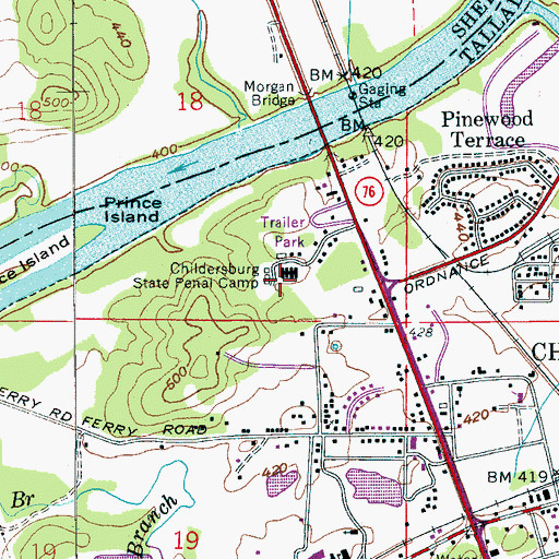 Topographic Map of Childersburg State Penal Camp, AL