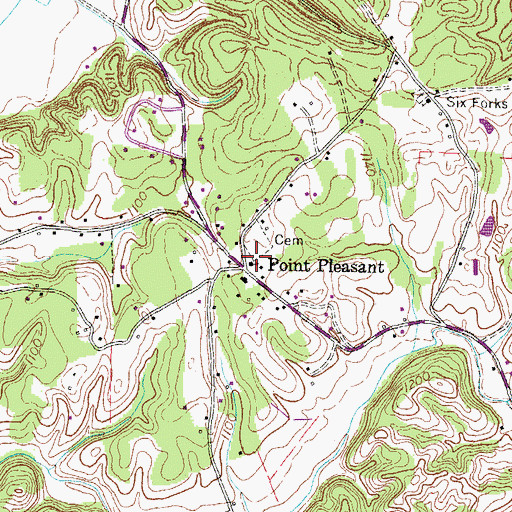 Topographic Map of Pleasant Point Baptist Church, TN