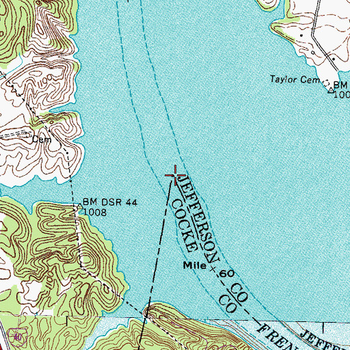 Topographic Map of Taylor Shoals, TN