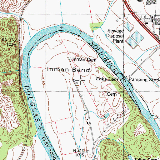 Topographic Map of Inman (historical), TN