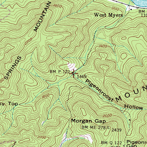 Topographic Map of Mud Tunnel Branch, TN