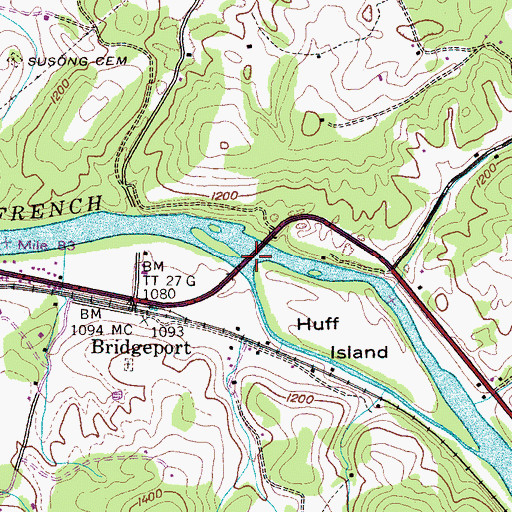 Topographic Map of James T Huff Bridge, TN