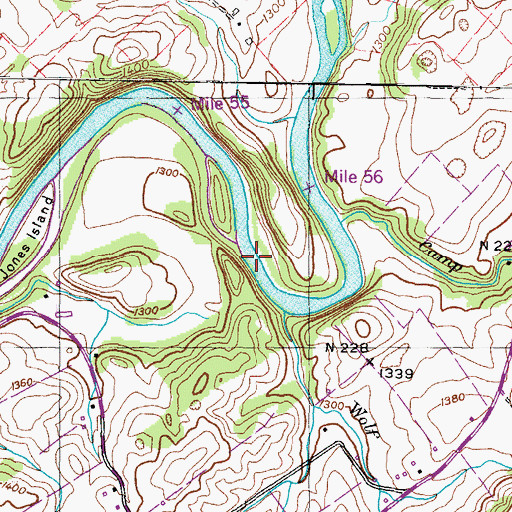 Topographic Map of Jones Shoals, TN