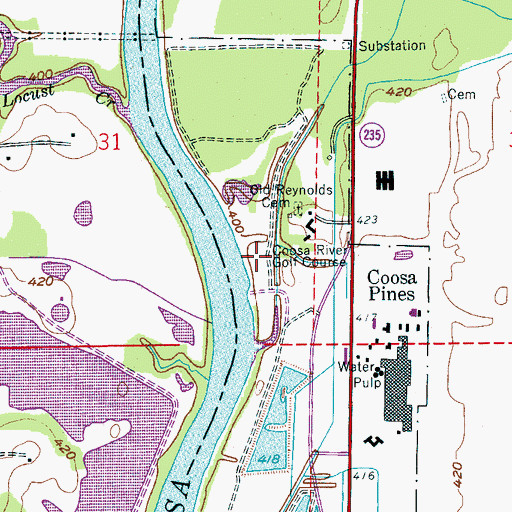 Topographic Map of Coosa River Golf Course, AL