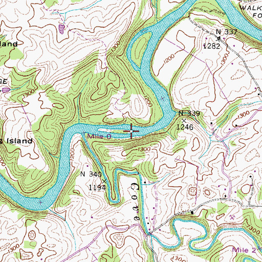 Topographic Map of Cove Creek Shoals, TN