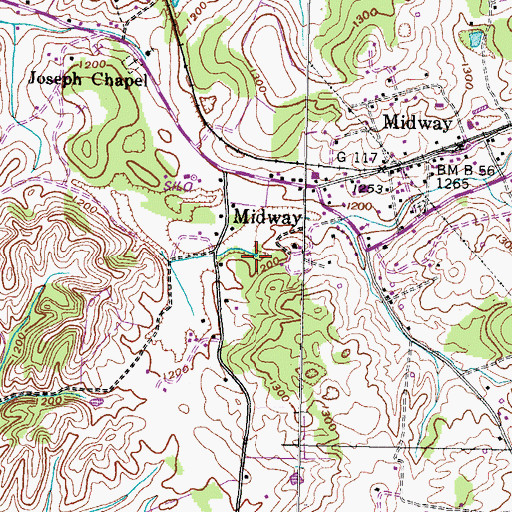 Topographic Map of Midway Spring, TN