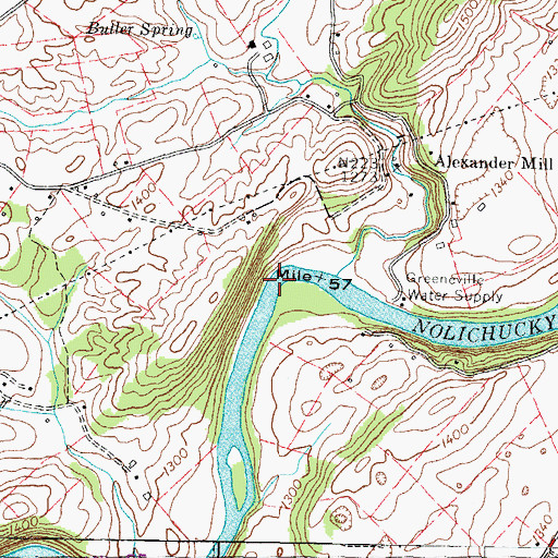 Topographic Map of Buckinghams Shoals, TN
