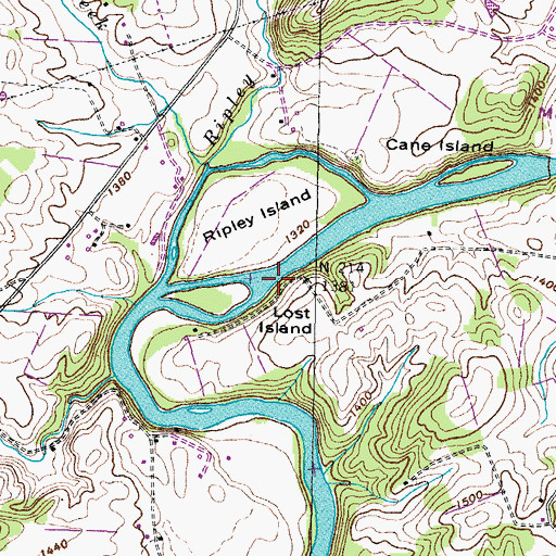 Topographic Map of Howard Shoals, TN