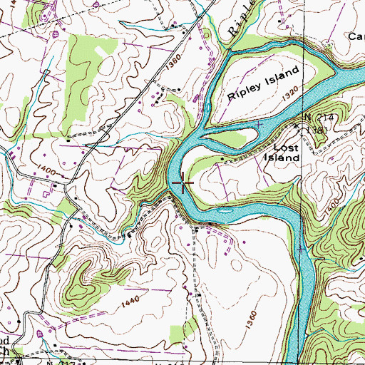 Topographic Map of Sinking Creek Shoals, TN