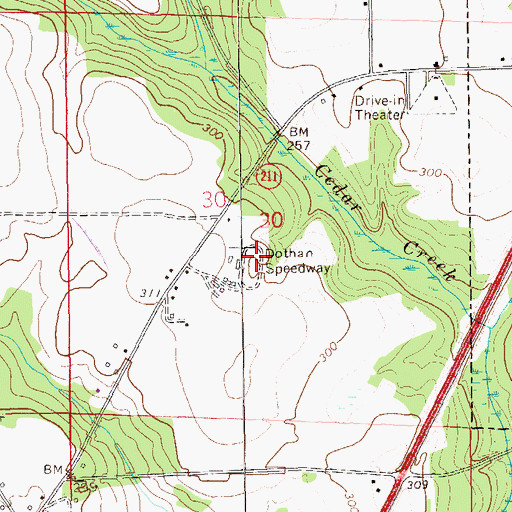 Topographic Map of Dothan Speedway, AL