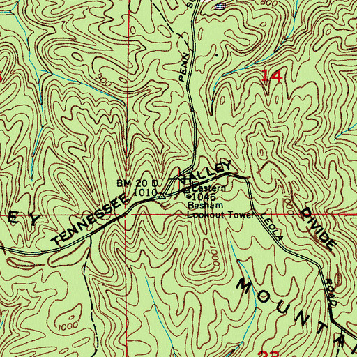 Topographic Map of Eastern Basham Lookout Tower, AL